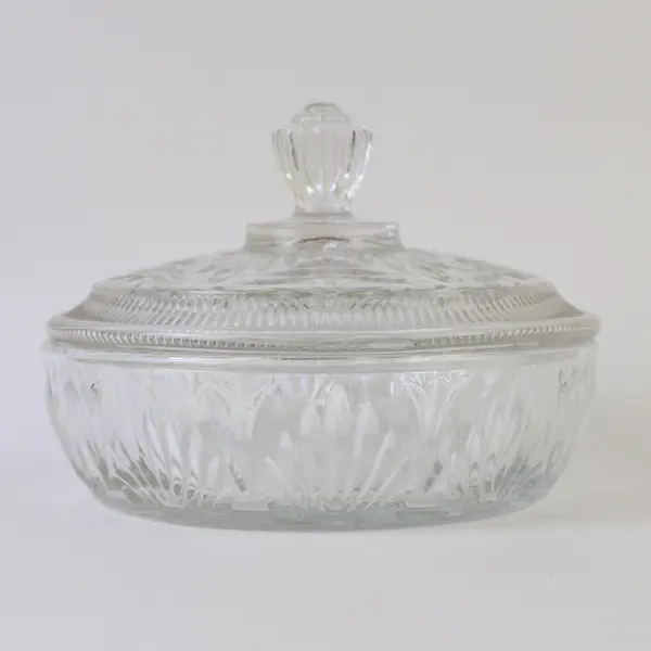 Vintage Avon Pressed Glass Powder Jar Candy Dish w/ Lid Clear