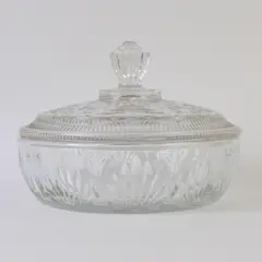 Vintage Avon Pressed Glass Powder Jar Candy Dish w/ Lid Clear