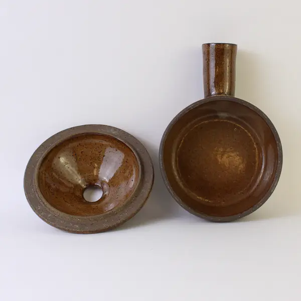 Vintage Brown Stoneware Crock Onion Soup Bowl Rustic