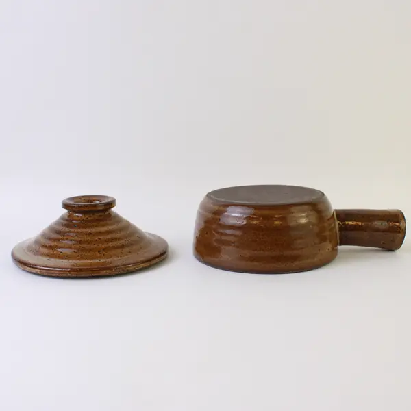 Vintage Brown Stoneware Crock Onion Soup Bowl Rustic