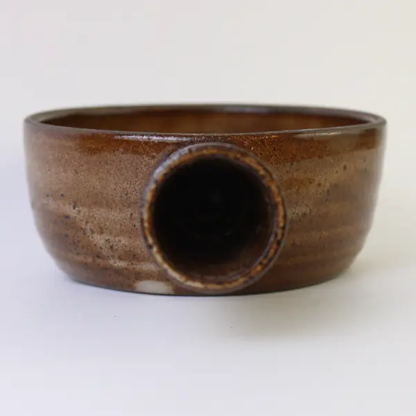 Vintage Brown Stoneware Crock Onion Soup Bowl Rustic