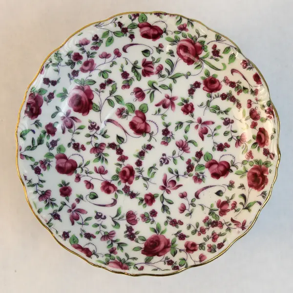 Vintage Yada China Saucer Red Rose Chintz Pattern Gold Trim 6"