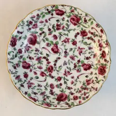 Vintage Yada China Saucer Red Rose Chintz Pattern Gold Trim 6"