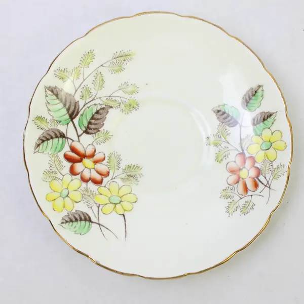 Foley Bone China Yellow Flowers Saucer Gold Trim Vintage Collectible