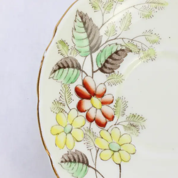Foley Bone China Yellow Flowers Saucer Gold Trim Vintage Collectible