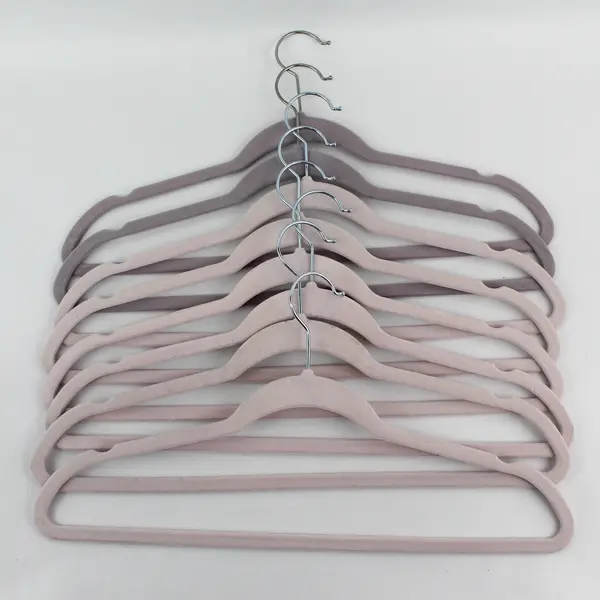 Set of 8 Pale Pink Flocked Hangers Shirts and Pants