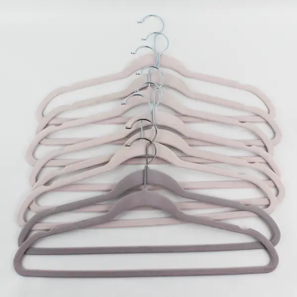 Set of 8 Pale Pink Flocked Hangers Shirts and Pants