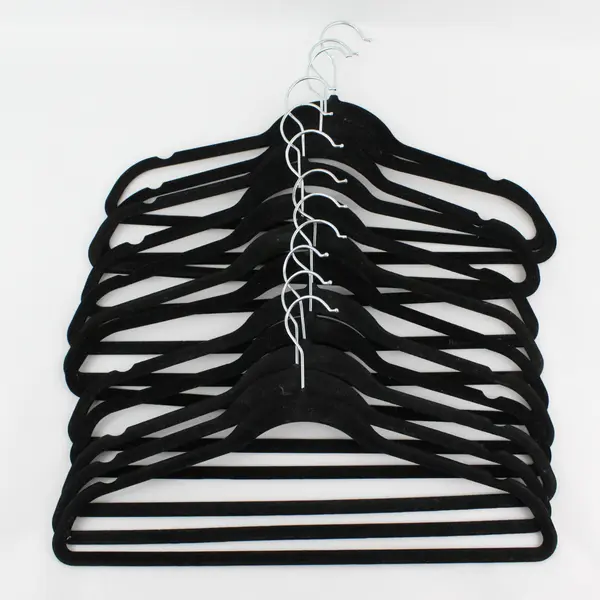 Lot of 12 Black Flocked Clothes Hangers Pants and Shirts
