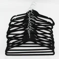 Lot of 12 Black Flocked Clothes Hangers Pants and Shirts