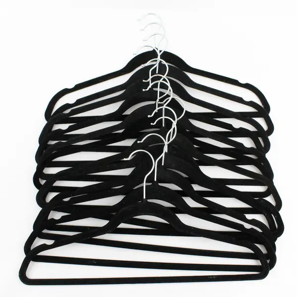Lot of 12 Black Flocked Clothes Hangers Pants and Shirts