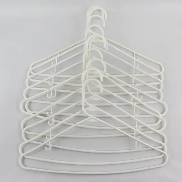 Lot of 10 Opaque White Plastic Clothes Hangers with Strap Hooks