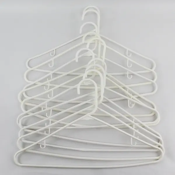 Lot of 10 Opaque White Plastic Clothes Hangers with Strap Hooks