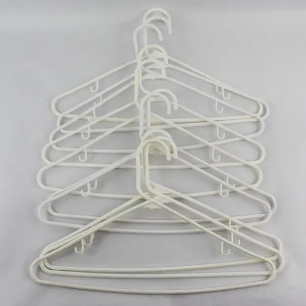 Lot of 10 White Plastic Clothes Hangers with Strap Hooks