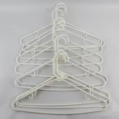 Lot of 10 White Plastic Clothes Hangers with Strap Hooks