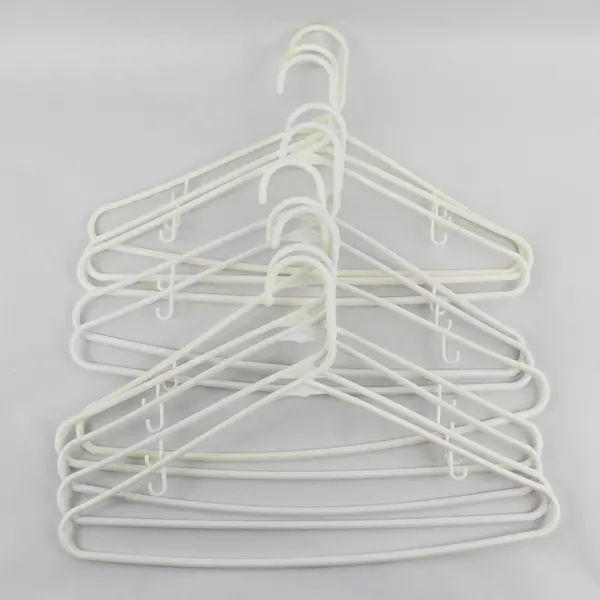 Lot of 10 White Plastic Clothes Hangers with Strap Hooks