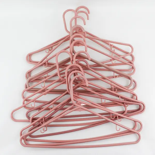 Lot of 15 Dusty Rose Pink Plastic Clothes Hangers with Strap Hooks