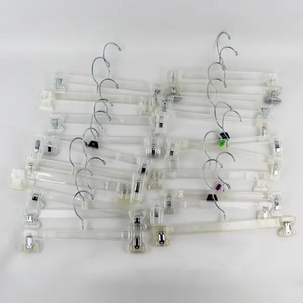 Mixed Lot of 20 Clear Plastic Clothes Skirt Hangers with Clips