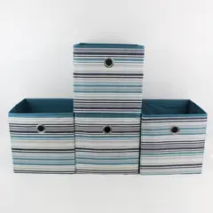 Set of 4 Blue Gray and White Striped Collapsible Organizer Bins 10" x 10" x 10"