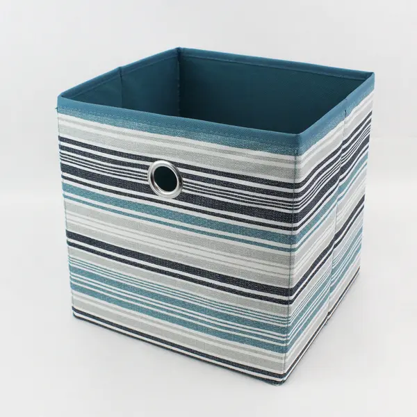 Set of 4 Blue Gray and White Striped Collapsible Organizer Bins 10" x 10" x 10"
