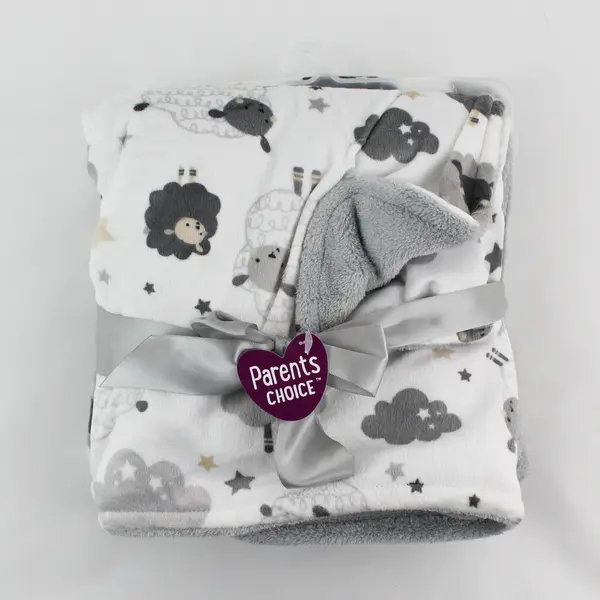 NWT Parent's Choice Gray and White Sheep Print Minky Baby Blanket 30" x 40"