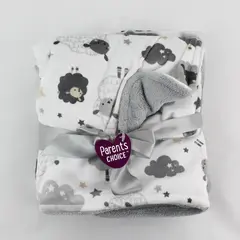NWT Parent's Choice Gray and White Sheep Print Minky Baby Blanket 30" x 40"