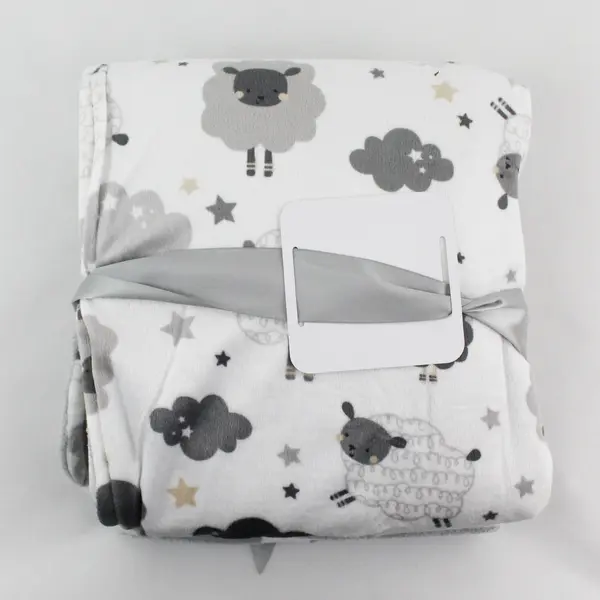 NWT Parent's Choice Gray and White Sheep Print Minky Baby Blanket 30" x 40"