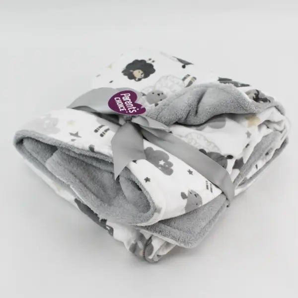 NWT Parent's Choice Gray and White Sheep Print Minky Baby Blanket 30" x 40"