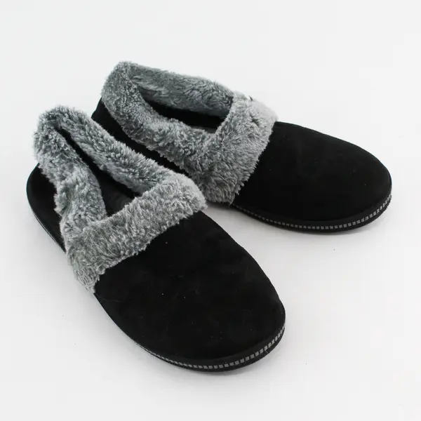 Skechers Black/Gray Cozy Campfire Quilted Fuzzy Slippers Shoes Women's Size 7.5