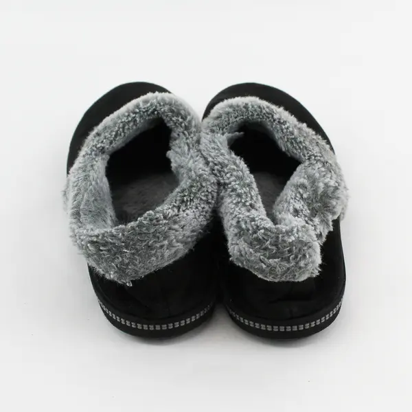 Skechers Black/Gray Cozy Campfire Quilted Fuzzy Slippers Shoes Women's Size 7.5