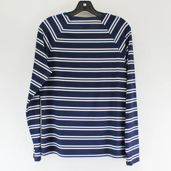 Nautica Navy Blue and White Striped Long-Sleeved Swim Shirt Women's Large