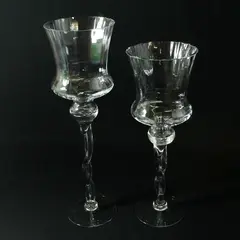 Set of 2 Vintage Clear Glass  Large Twisted Stem Candle Holders 16" and 14" Tall