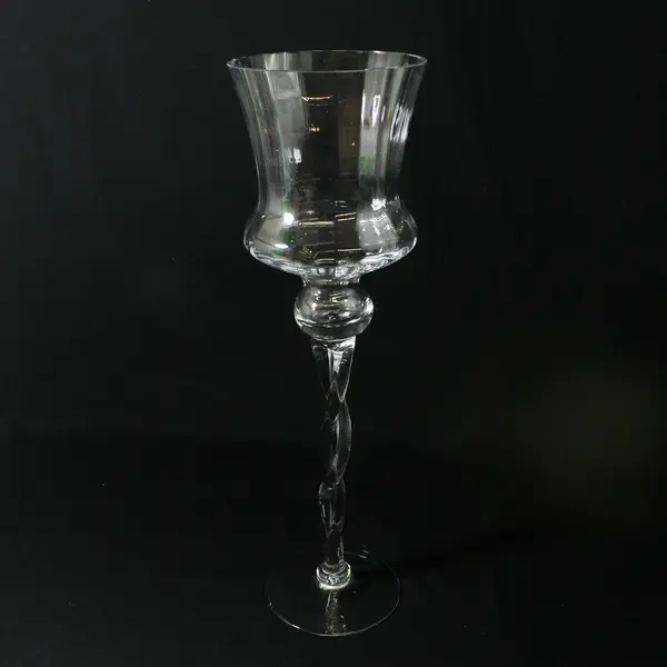 Set of 2 Vintage Clear Glass  Large Twisted Stem Candle Holders 16" and 14" Tall
