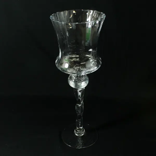 Set of 2 Vintage Clear Glass  Large Twisted Stem Candle Holders 16" and 14" Tall