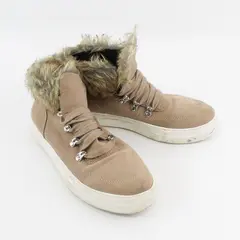 Soda Beige Faux Fur Fashion High Top Lace Up Sneaker Bootie Shoes Women's Size 8