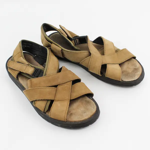 River Rapids Light Brown Leather Uppers Buckle Strap Sandal Shoes Men's Size 9.5