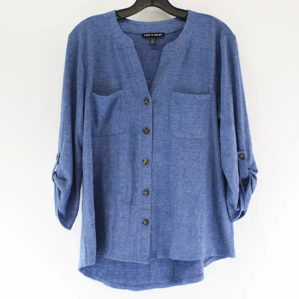 Cable & Gauge Blue Roll-Tab Sleeved Button-Up Women's Medium