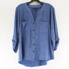 Cable & Gauge Blue Roll-Tab Sleeved Button-Up Women's Medium