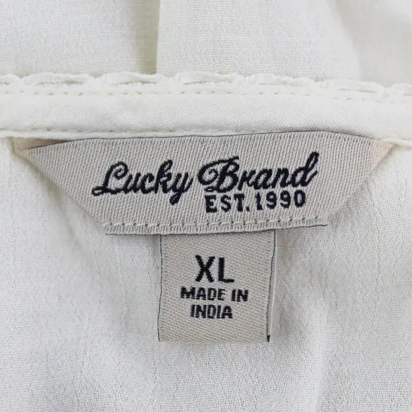 Lucky Brand White W/ Black Embroidery Short Sleeve Blouse 100% Rayon Women's XL