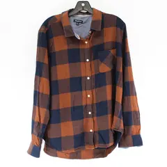 Flag & Anthem Dark Blue & Brown Gingham Long Sleeve Button Up Snaps Women's XL