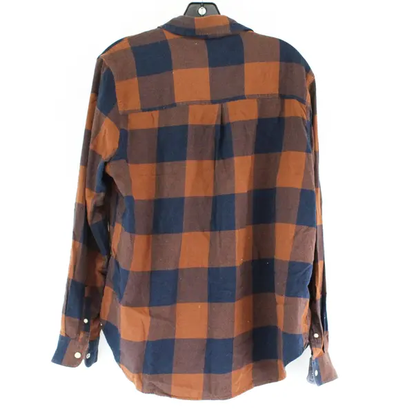 Flag & Anthem Dark Blue & Brown Gingham Long Sleeve Button Up Snaps Women's XL