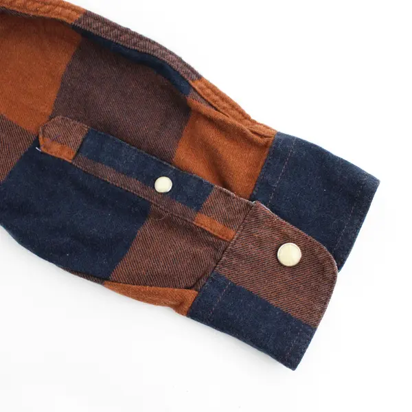 Flag & Anthem Dark Blue & Brown Gingham Long Sleeve Button Up Snaps Women's XL