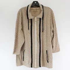 Onque Woman Beige 3/4-Sleeve Zip-Up Jacket Black Polka Dots Women's 2X