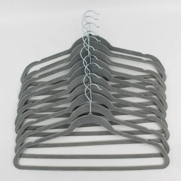 Set of 10 Concepts Gray Flocked Clothes Hangers for Shirts and Pants