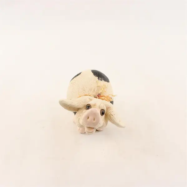 Black & White Spotted Pig Resin Figurine Collectible Farm Animal