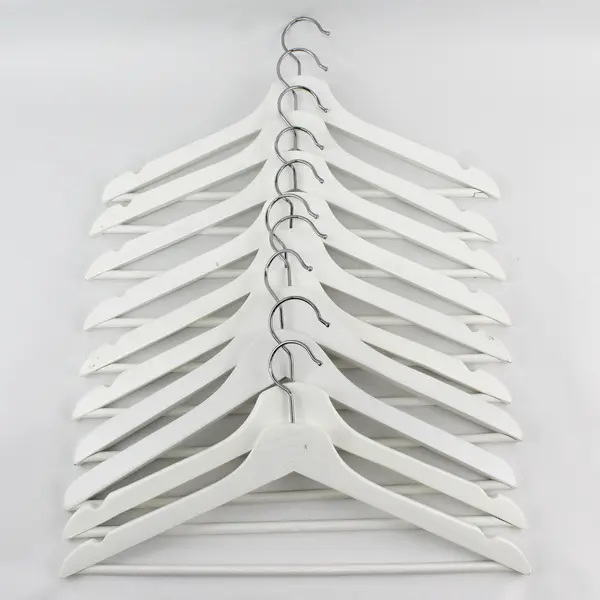 Set of 10 White Wooden Clothes Hangers Shirts and Pants