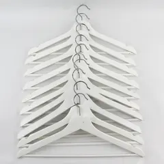 Set of 10 White Wooden Clothes Hangers Shirts and Pants