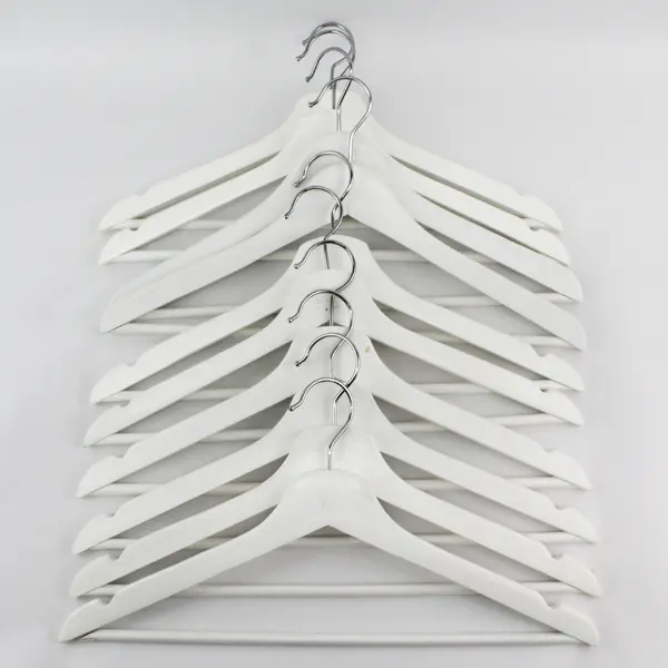 Set of 10 White Wooden Clothes Hangers Shirts and Pants