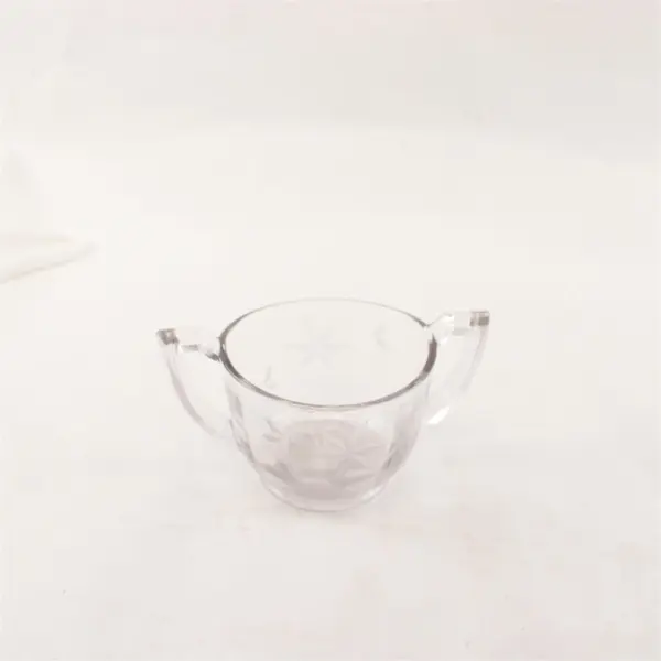 Vintage Etched Glass Double-Handled Sugar Bowl Mid-Century