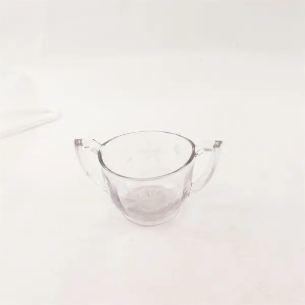 Vintage Etched Glass Double-Handled Sugar Bowl Mid-Century