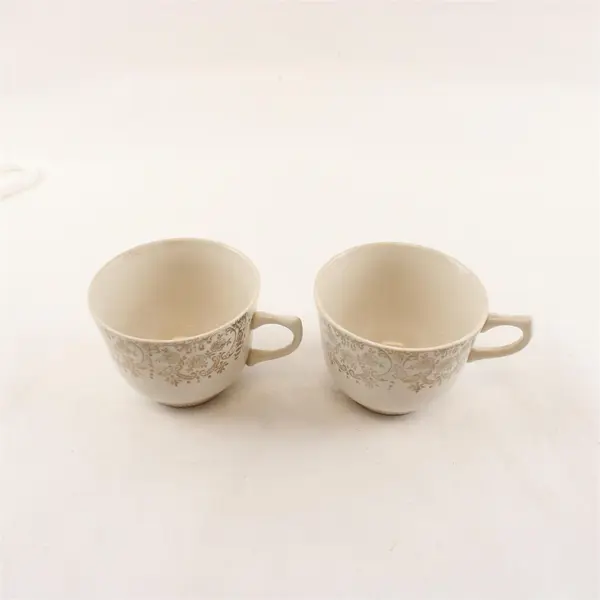 Set of 2 Vintage 1930s Royal Lovelace Pattern Teacup Set Gold Accents